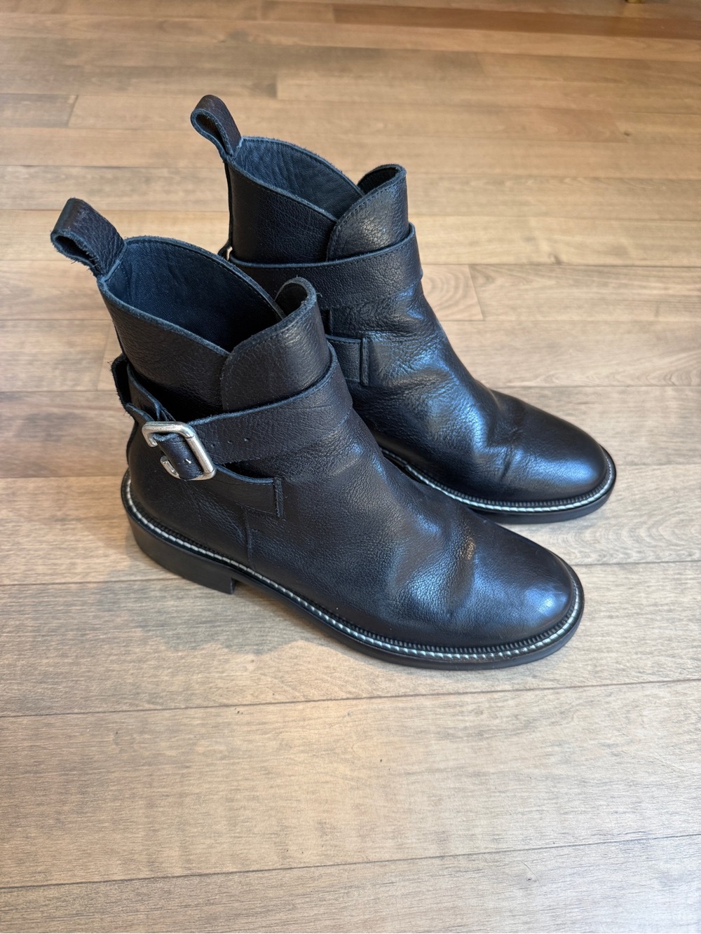 Women’s Freda Salvador Black Leather Buckle Ankle Boots